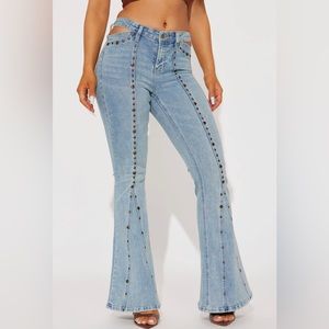 Major Crush Studded Stretch Flare Jean - Vintage Blue Wash sz 9